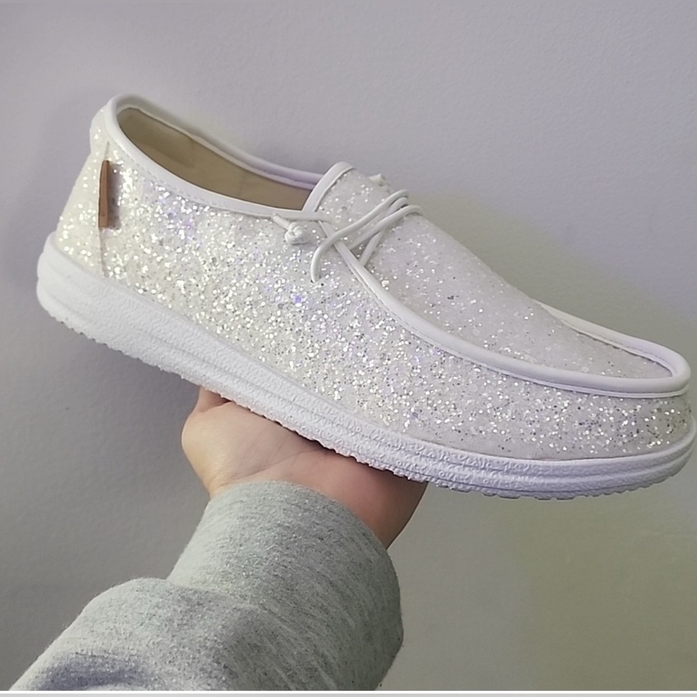 Corkys white glitter Kayak slip-on shoe sneaker boat women sparkle 7 Siver 6 1/2